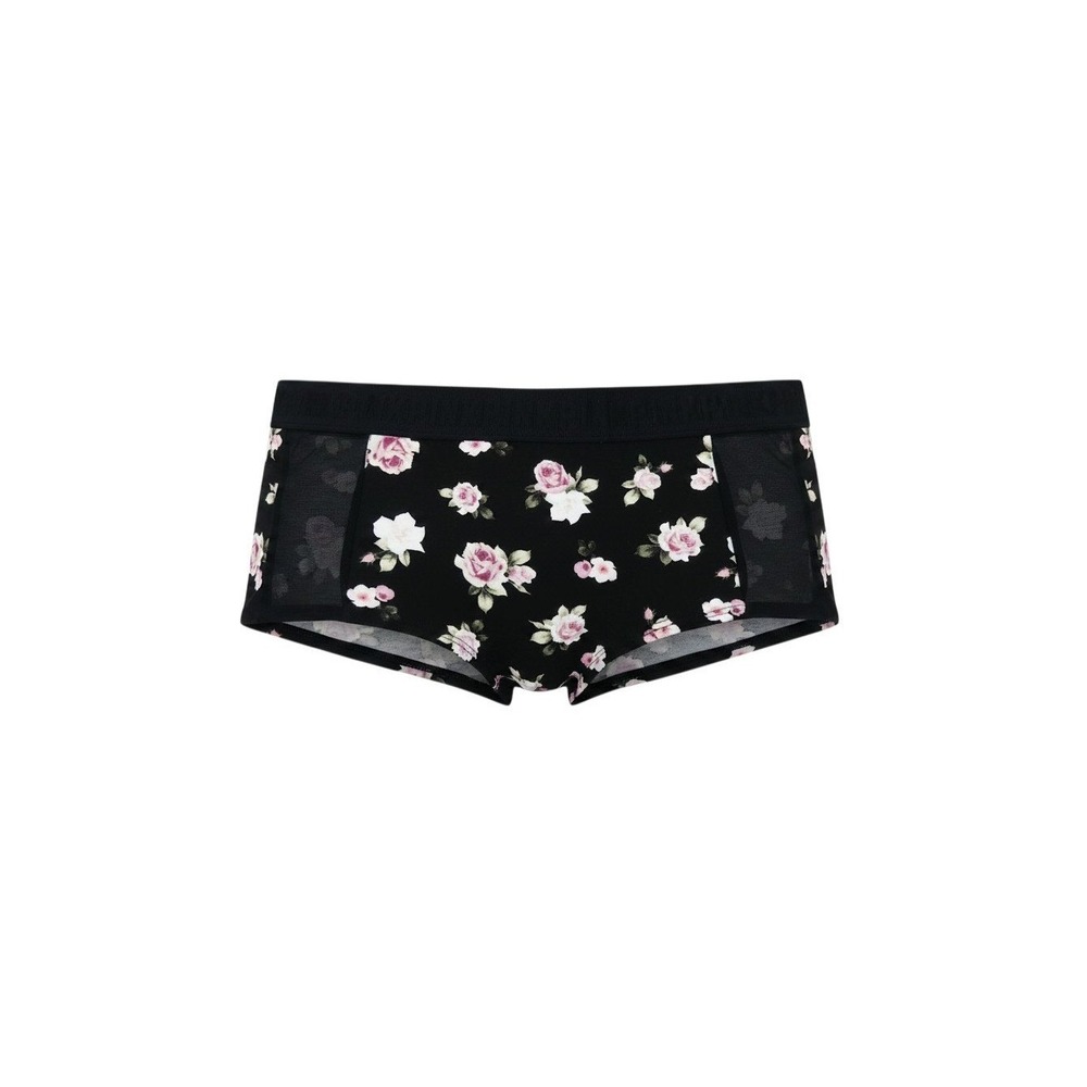 Victoria's Secret PINK Boyshort Panties Womens Large Black NWT Floral Mesh Logo
